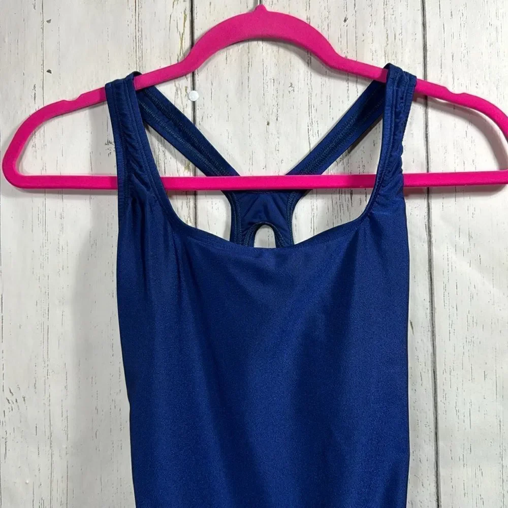 Speedo Womens One Piece Racerback Athletic Swim Solid Blue Swimsuit